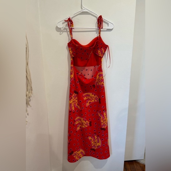 House Of Harlow 1960 Red Tiki Banana Print Sleeveless Beaded Midi Dress Size S - Picture 5 of 10
